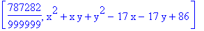 [787282/999999, x^2+x*y+y^2-17*x-17*y+86]